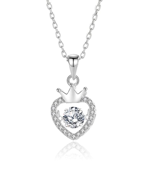 FDTD 034 Platinum+White Moissanite 925 Sterling Silver Moissanite Heart Dainty Necklace