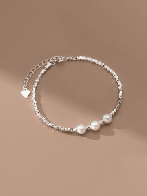 Rosh 925 Sterling Silver Imitation Pearl Geometric Minimalist Beaded Bracelet