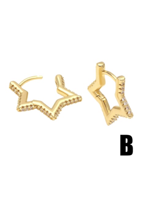 B Brass Cubic Zirconia Geometric Vintage Huggie Earring
