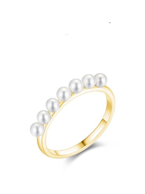 golden 925 Sterling Silver Imitation Pearl Geometric Minimalist Band Ring