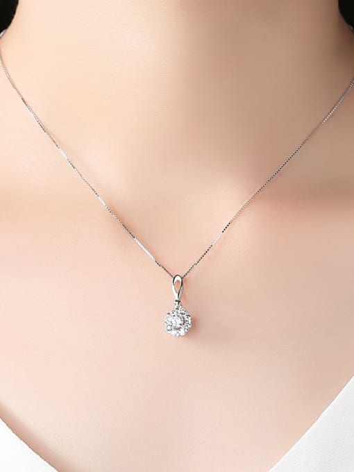 CCUI 925 sterling silver simple flower Cubic Zirconia Pendant Necklace 1