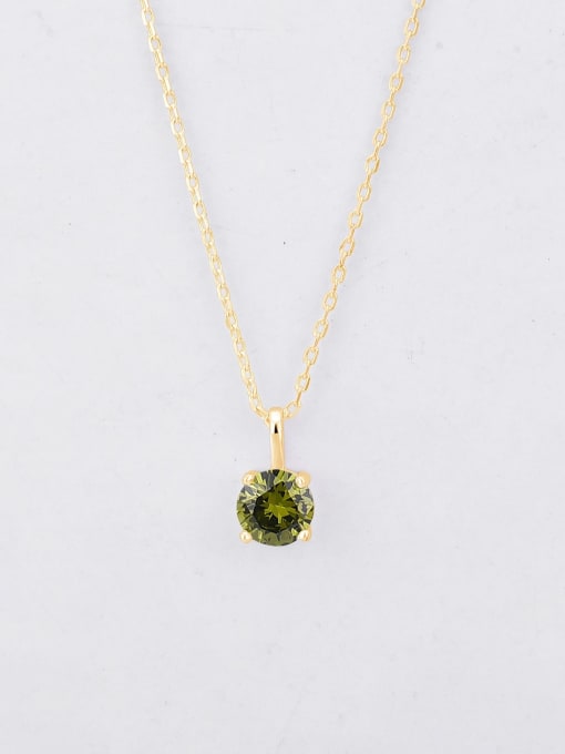 Medium olive green gold 925 Sterling Silver Cubic Zirconia Geometric Minimalist Necklace