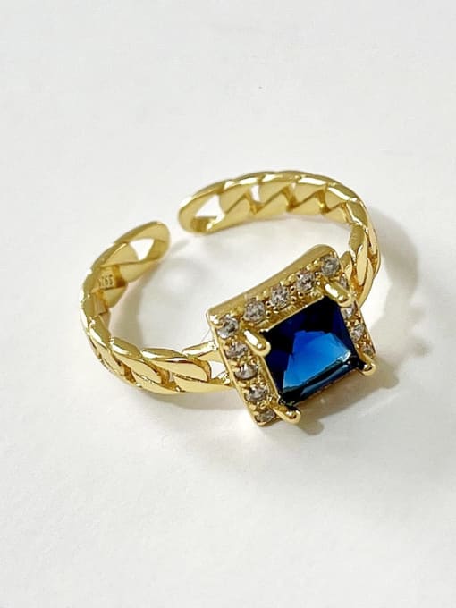 Blue diamond chain ring j1576 2.2g 925 Sterling Silver Cubic Zirconia Geometric Vintage Band Ring
