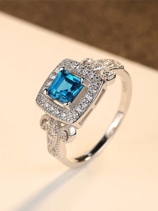 With graytown Turquoise 22g05 925 Sterling Silver White Cubic Zirconia  Square Classic Band Ring
