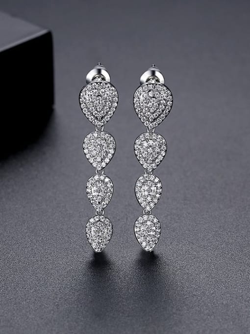 E20112523 Brass Cubic Zirconia Heart Luxury  Long Cluster Earring