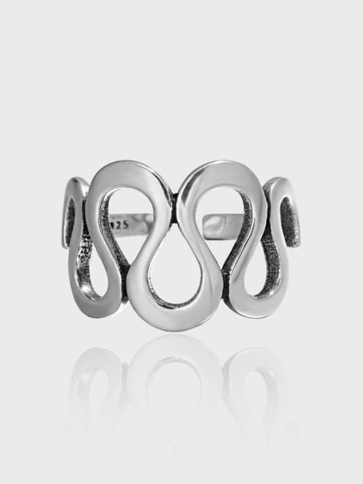DAKA 925 Sterling Silver Hollow Geometric Vintage Band Ring 0