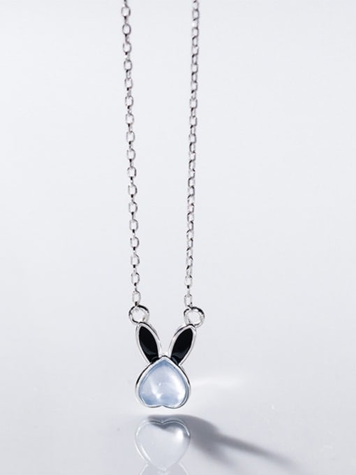 Black Drop Glue (Blue Stone) 925 Sterling Silver Cubic Zirconia Rabbit Minimalist Necklace