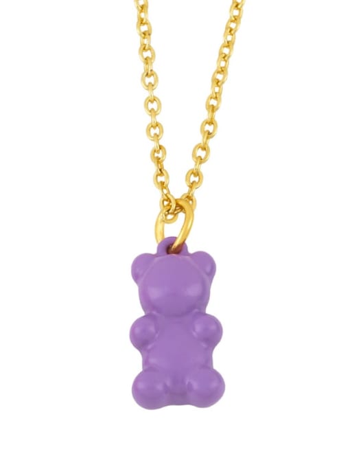 purple Brass Enamel Cute Bear Pendant Necklace