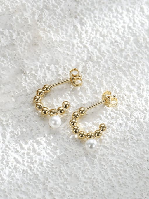 Golden round bead Shell Bead Earrings Brass Bead Geometric Minimalist Stud Earring