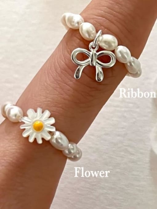 Boomer Cat 925 Sterling Silver Freshwater Pearl Flower Cute Band Ring 2