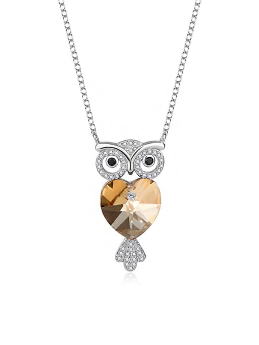 JYXZ 049 (coffee) 925 Sterling Silver Austrian Crystal Owl Classic Necklace