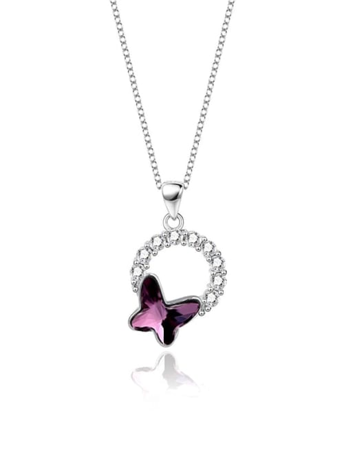 JYXZ 093 (Violet) 925 Sterling Silver Austrian Crystal Butterfly Classic Necklace