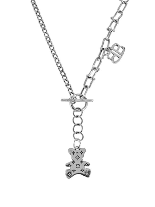 DAKA 925 Sterling Silver Bear  Tassel Vintage Lariat Asymmetrical  Chain Necklace