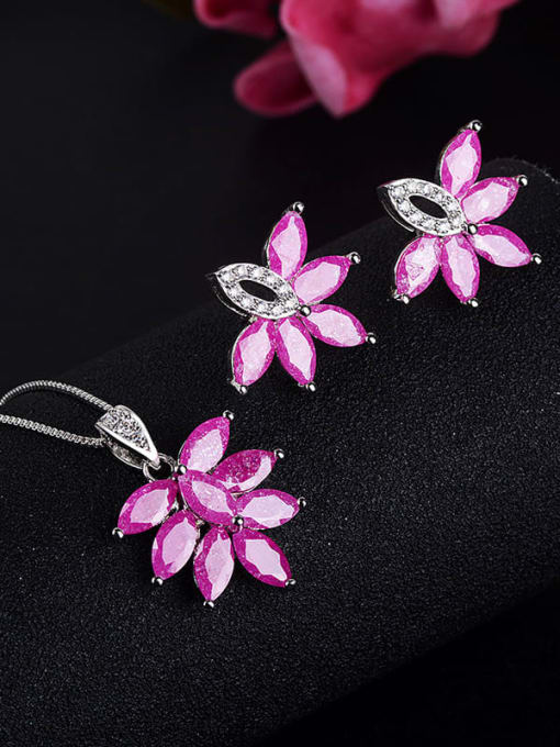 Copper pink (earrings) Classic Leaf Copper Cubic Zirconia Earring and Necklace Set
