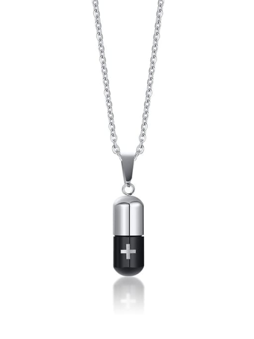 Steel Black Pendant And 50cm Chain Titanium Steel Pill Perfume Bottle Pendant Pendant Necklace For Men
