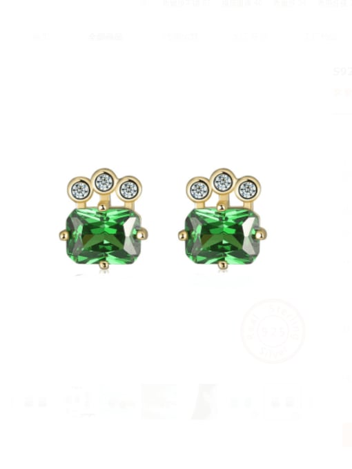 14K gold+ green 925 Sterling Silver Cubic Zirconia Geometric Vintage Stud Earring