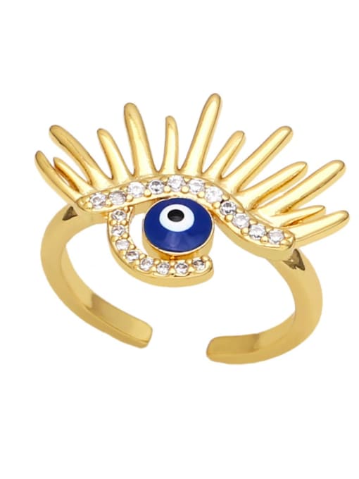 blue Brass Enamel Cubic Zirconia Evil Eye Vintage Band Ring