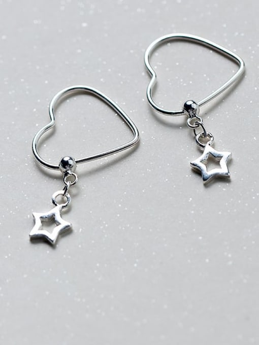 Rosh 925 Sterling Silver Heart Minimalist  Five-Pointed Star Pendant Drop Earring 2