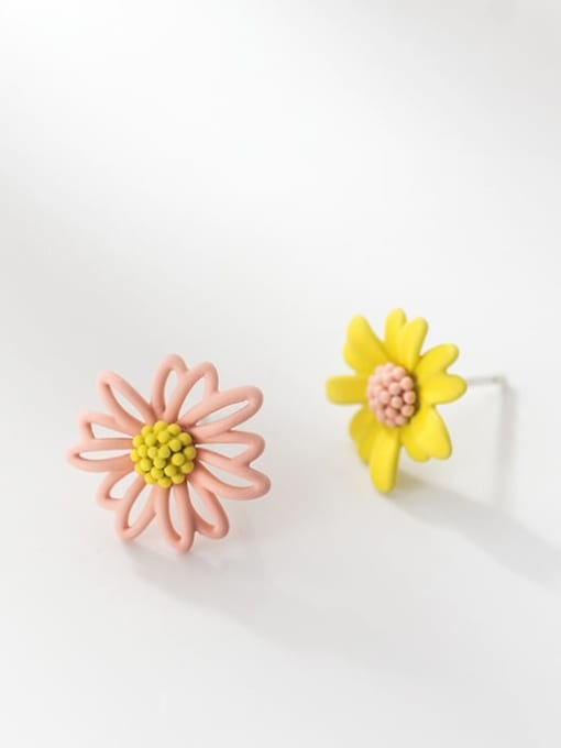 pink yellow 925 Sterling Silver Acrylic Flower Minimalist Stud Earring