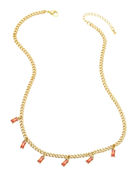 orange Brass Cubic Zirconia Geometric Vintage Necklace