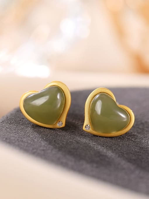 Blue jade (a pair) 925 Sterling Silver Jade Heart Vintage Stud Earring