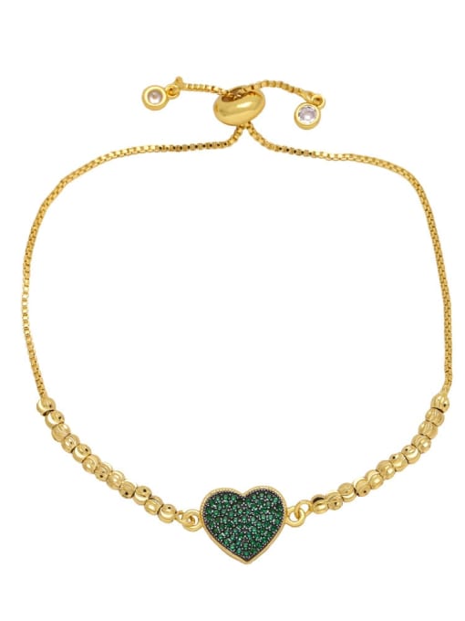 green Brass Cubic Zirconia Heart Hip Hop Adjustable Bracelet