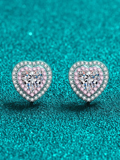 A pair of 1 carat (50 points each) 925 Sterling Silver Moissanite Heart Classic Stud Earring