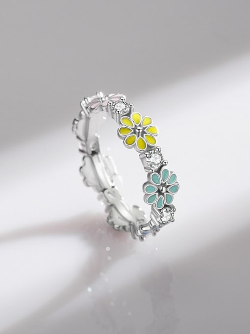 MODN 925 Sterling Silver Enamel Flower Cute Band Ring 2