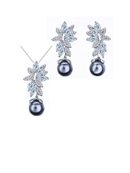 L.WIN Brass Cubic Zirconia Luxury Flower Earring and Necklace Set