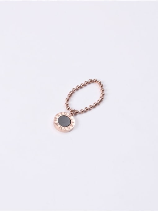 Rose Gold 8 A46 Titanium Enamel Bead Black Round Minimalist Midi Ring
