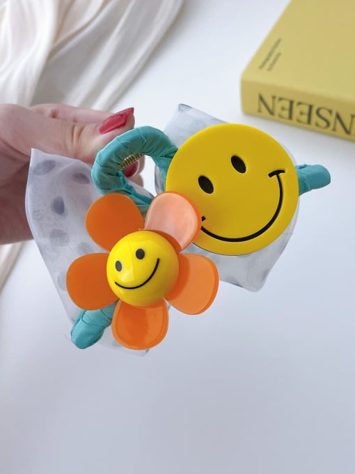 Cyan smiling face 11cm Alloy Resin Trend Cute Smiley  Flower Jaw Hair Claw
