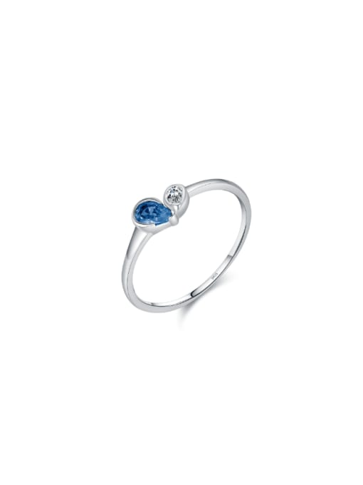 (Blue Stone) 925 Sterling Silver Cubic Zirconia Heart Dainty Band Ring