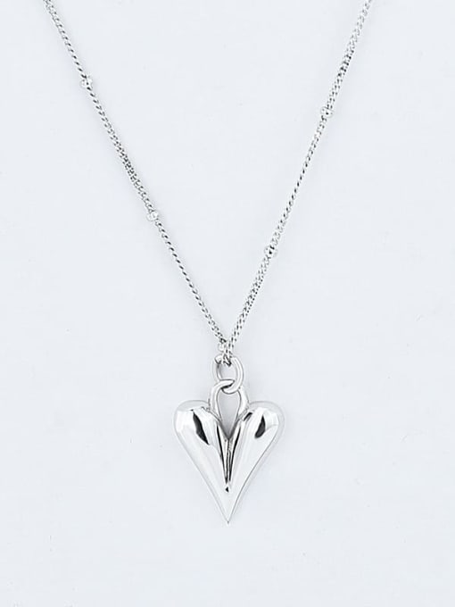 Platinum 925 Sterling Silver Minimalist Smooth Heart Pendant Necklace