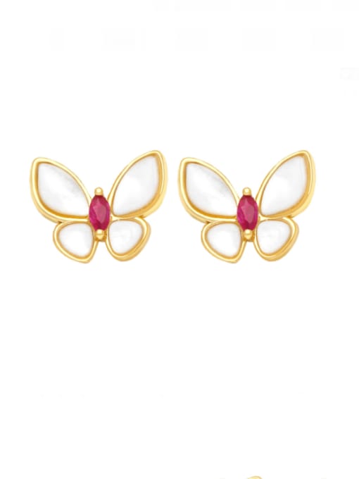 rose red Brass Shell Butterfly Minimalist Stud Earring
