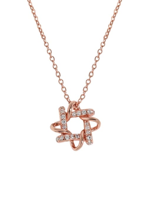 Rose Gold 925 Sterling Silver Cubic Zirconia Flower Minimalist Necklace