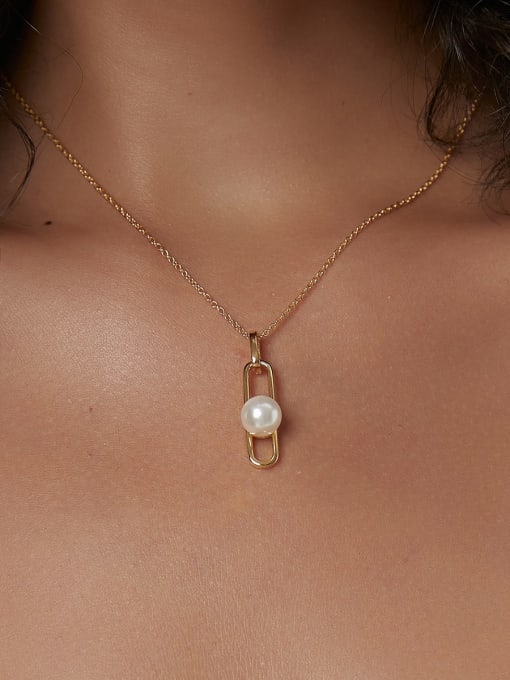 CHARME Brass Imitation Pearl Geometric Minimalist Necklace 1