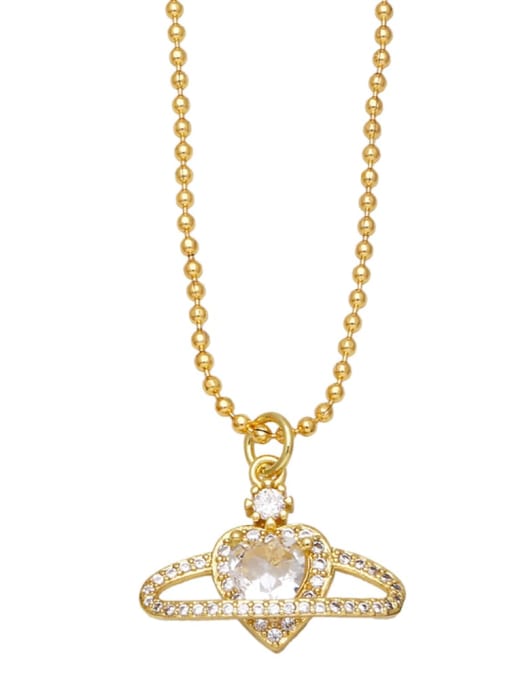 C (white) Brass Cubic Zirconia Planet Vintage  Pendant Necklace