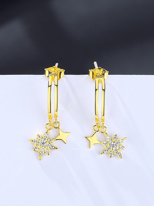 14K Gold 925 Sterling Silver Cubic Zirconia Star Minimalist Drop Earring