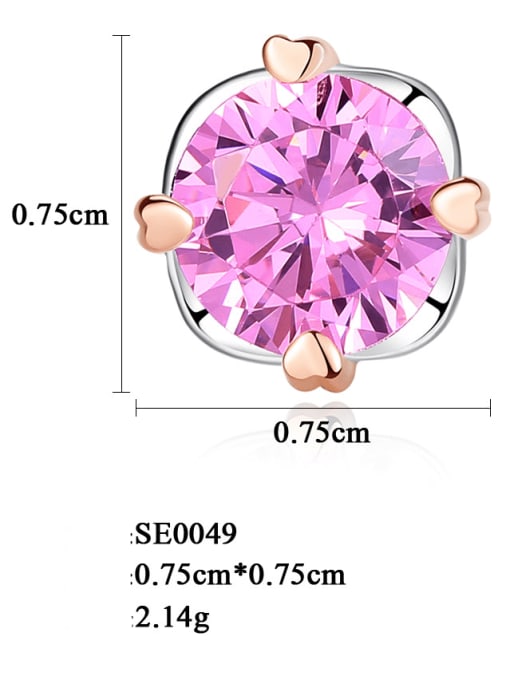 CCUI 925 Sterling Silver Cubic Zirconia Pink Round Minimalist Stud Earring 2