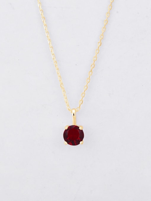 Bright red glass Yellow Gold 925 Sterling Silver Cubic Zirconia Geometric Minimalist Necklace