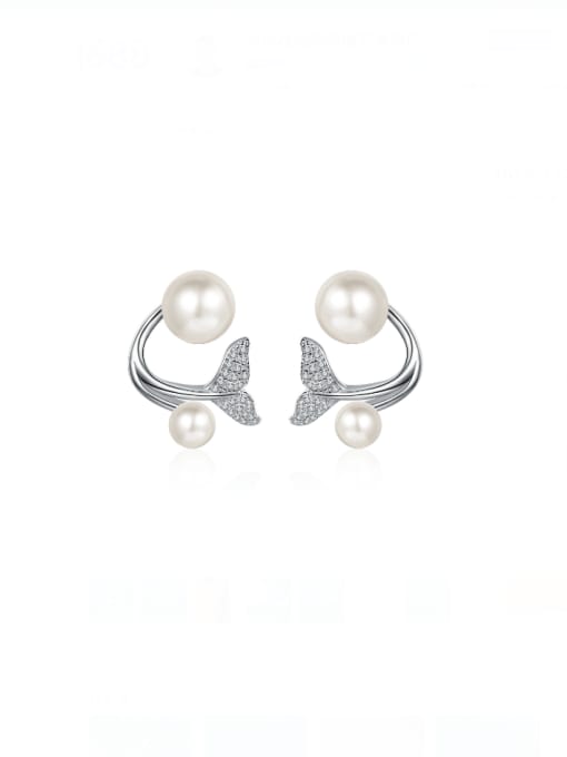 0.24 ct  Mosang  freshwater pearl 925 Sterling Silver Moissanite Wing Dainty Stud Earring