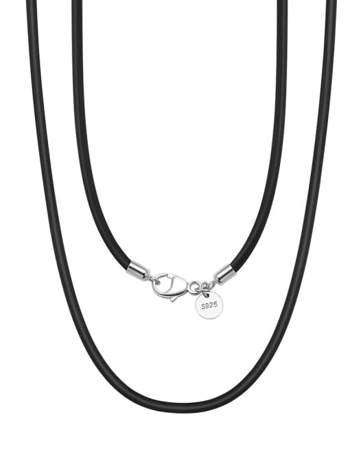 2.0mm black leather rope, 55CM long 925 Sterling Silver Hollow  Cross Minimalist Necklace