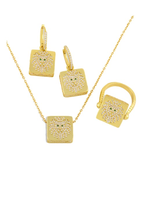 CC Brass Cubic Zirconia Vintage Square  Earring Ring and Necklace Set