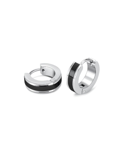 Black between GE898 steel earrings Stainless steel Round Minimalist Huggie Earring