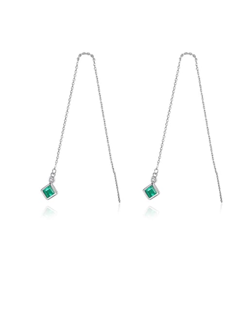 CCUI 925 Sterling Silver Cubic Zirconia Green Square Minimalist Threader Earring 0