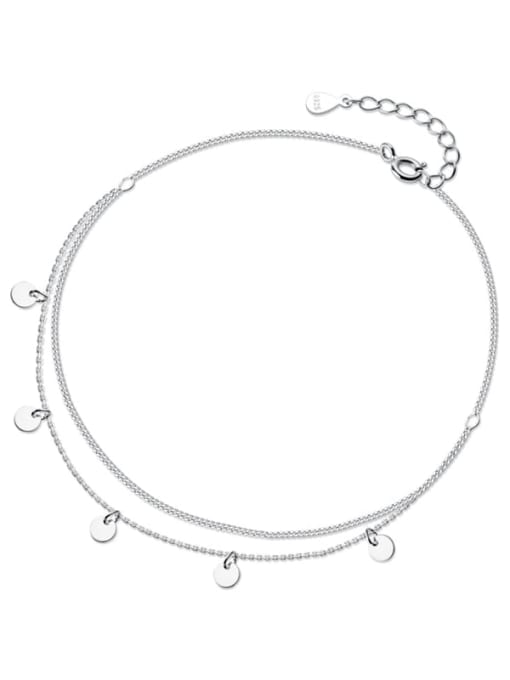 Rosh 925 Sterling Silver Round Minimalist Double layer  Anklet 0