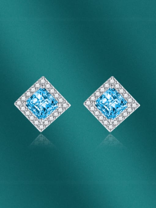 Blue Diamond Brass Cubic Zirconia Multi Color Square Minimalist Stud Earring
