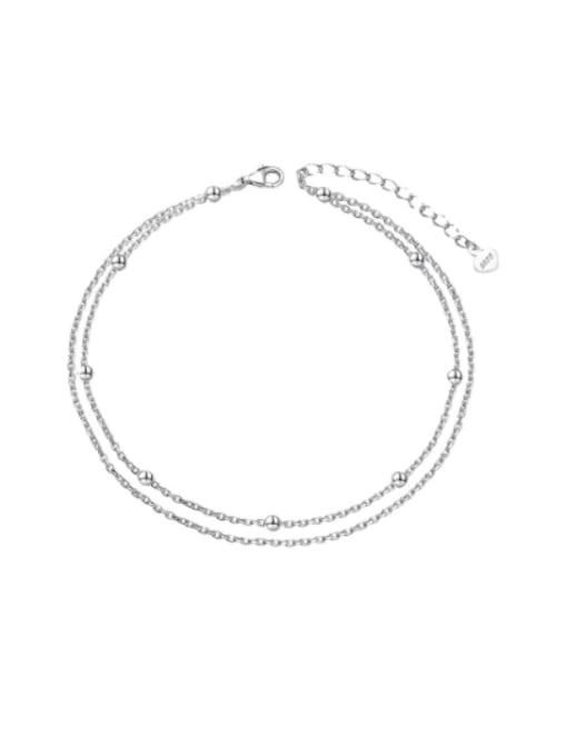 platinum 925 Sterling Silver Minimalist Double Layer Chain Anklet