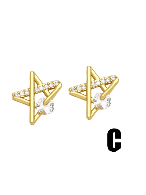C Brass Cubic Zirconia Star Cute Stud Earring