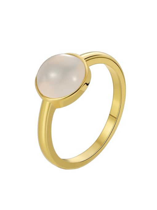 Gold Opal Ring Brass Cats Eye Geometric Minimalist Band Ring